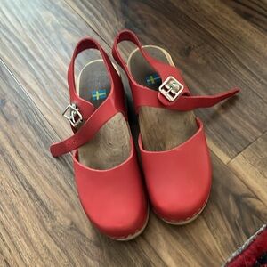 Mia Red Leather Swedish Mary Jane Clogs